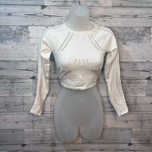Urban Outfitters Out From Under White Crop Long Sleeve Cut Out Top Sz M
